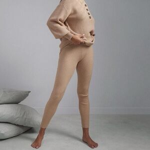 Lunya Cozy Cotton Silk Ribbed Legging - Tranquil Tan Size Small